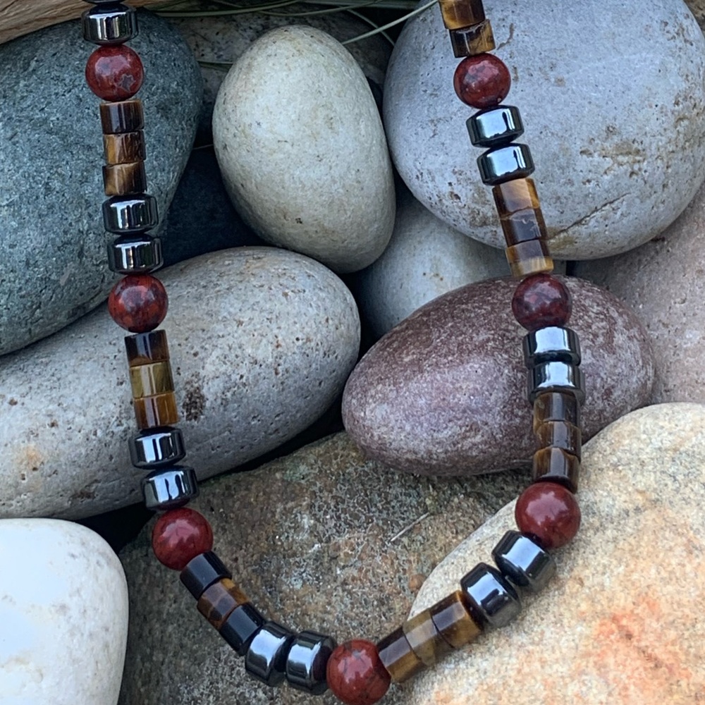 New Natural Red Jasper & Tiger Eye Beaded Necklace